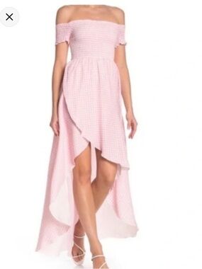 Show Me Your MuMu Willa Pink Gingham Smocked High-Lo Dress Small
